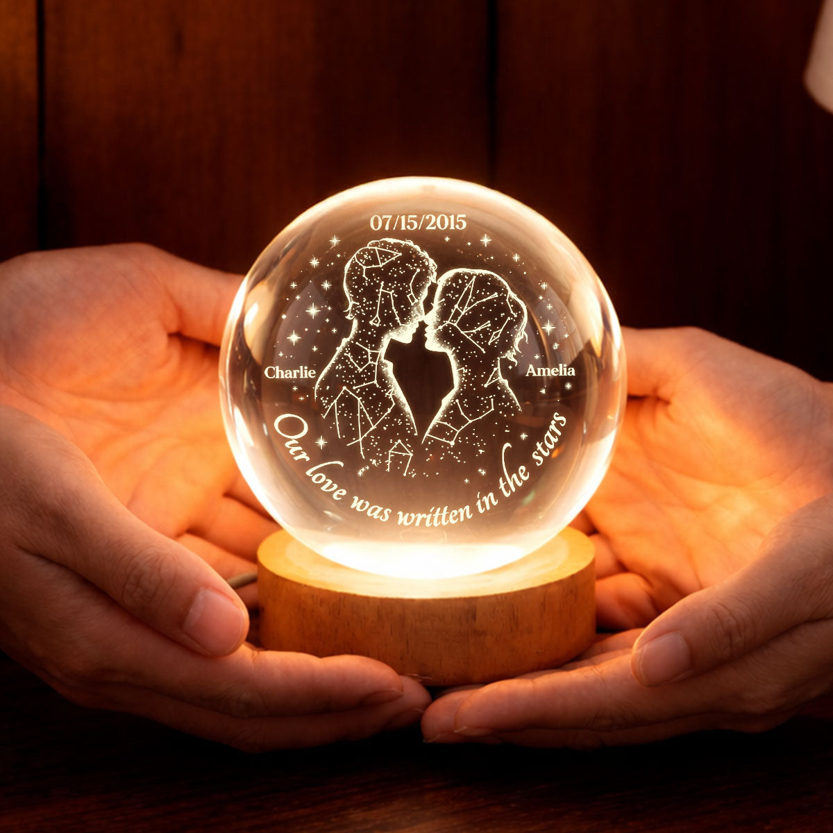 Our Love Was Written in the Stars Custom Star Map by Date - Personalized Crystal Ball LED Night Light - Heartfelt Valentine's Day Gift for Her, for Him