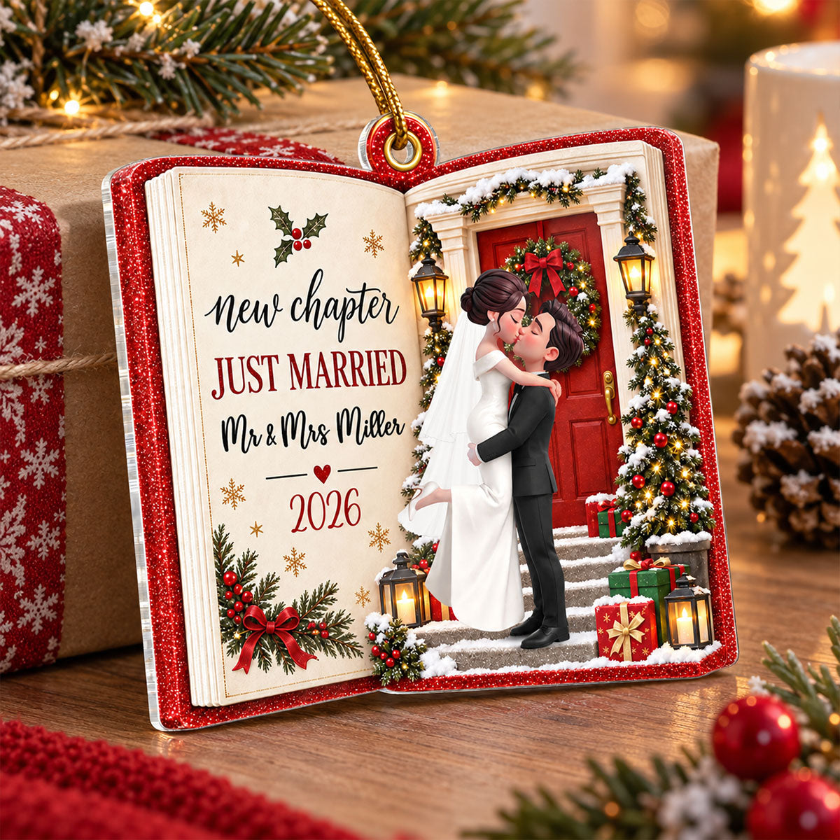 Just Married New Chapter New Memories 2D Flat - Personalized Acrylic Ornament - Christmas Tree Keepsake For Couple