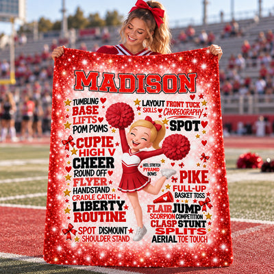 Proud Cheerleader Custom Name Typography Word Art - Personalized Fleece Blanket - Christmas Gift For Cheerleaders, Daughter, Granddaughter
