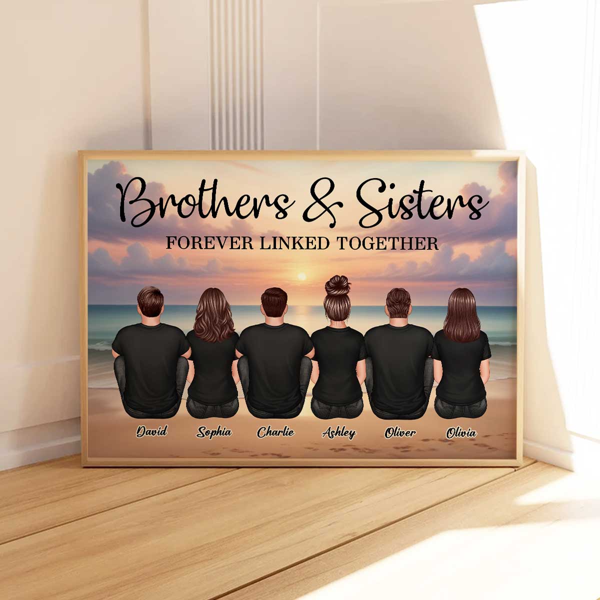 Realistic Beach Landscape Brothers & Sisters Forever Linked Together Personalized Poster| Gift For Siblings, Birthday Gift or Just Because