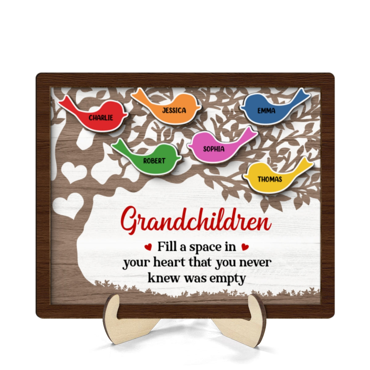Grandchildren Fill Space In In Your Heart Birds On Tree Personalized 2-Layer Wooden Plaque
