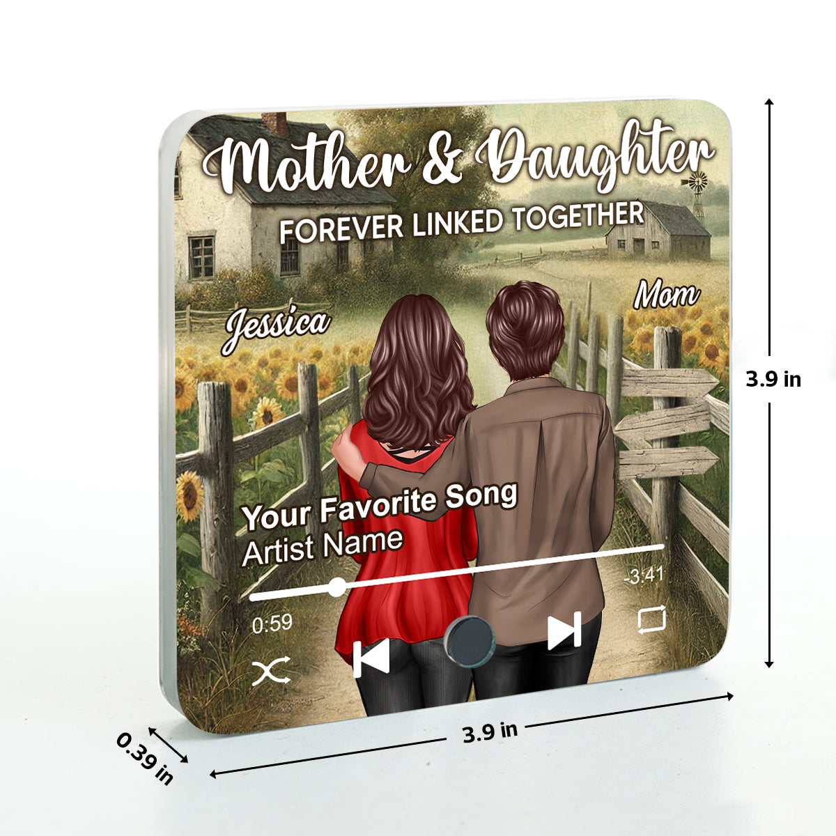 Mother & Daughter Forever Linked Together Personalized Music Fridge Magnet, Heartfelt Gift For Mom