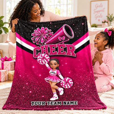Just A Girl Who Loves Cheerleading Custom Name Team Name - Personalized Fleece Blanket - Christmas Gift For Cheerleaders, Daughter, Granddaughter