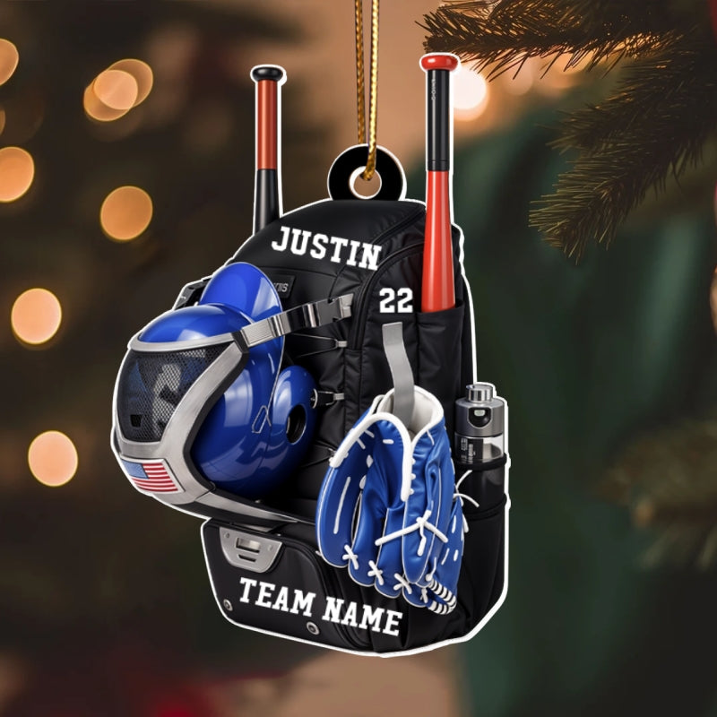 Personalized Baseball Softball Bag Personalized Acrylic Christmas Ornament, Baseball Player Name and Number, Custom Baseball Team Gifts