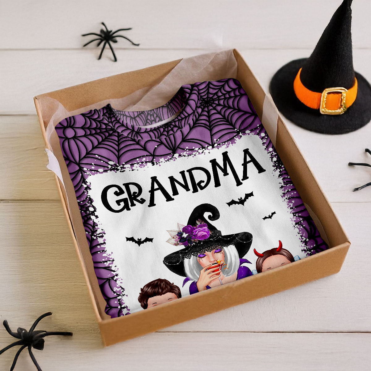 Halloween Spider Web Witch Grandma Personalized 3D Shirt