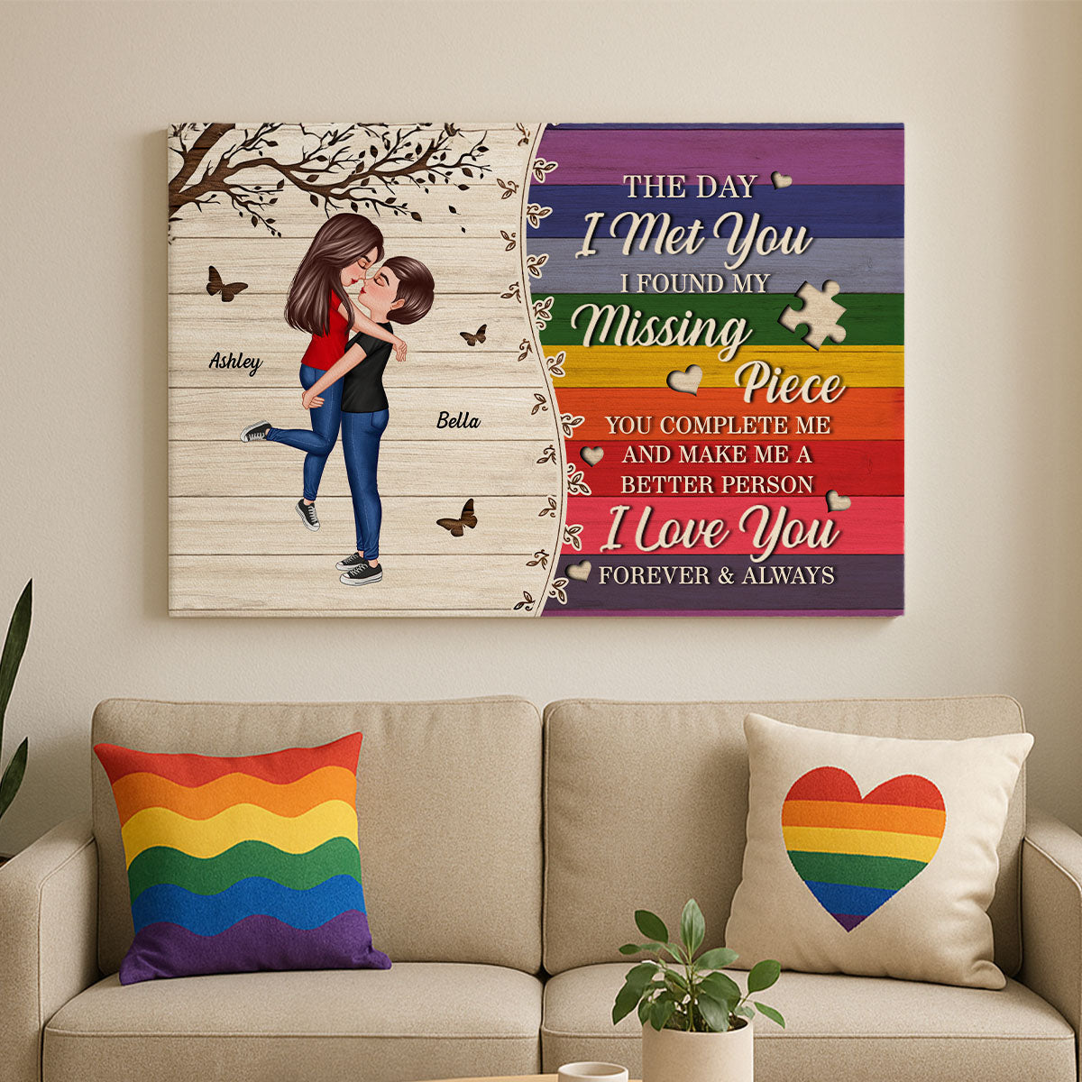 Colorful Wood Pallets The Day I Met You LGBTQ Couple Personalized Canvas, Pride Month Gift