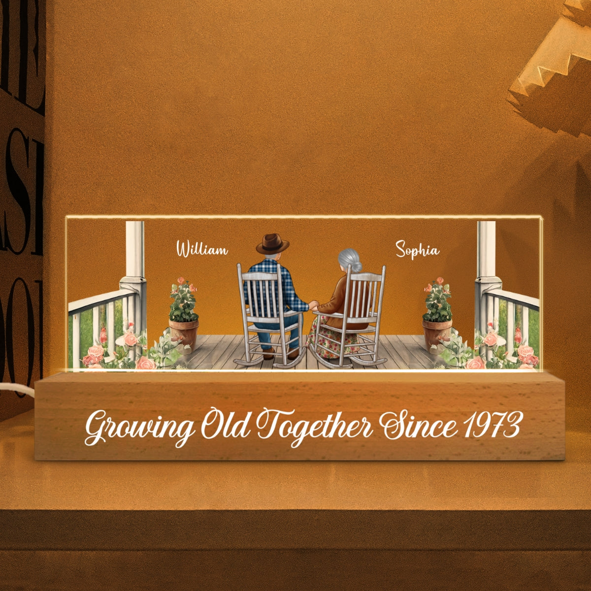 Old Couple Sitting Together On The Porch Personalized Acrylic Block LED Night Light Gift For Him, For Her, Husband, Wife