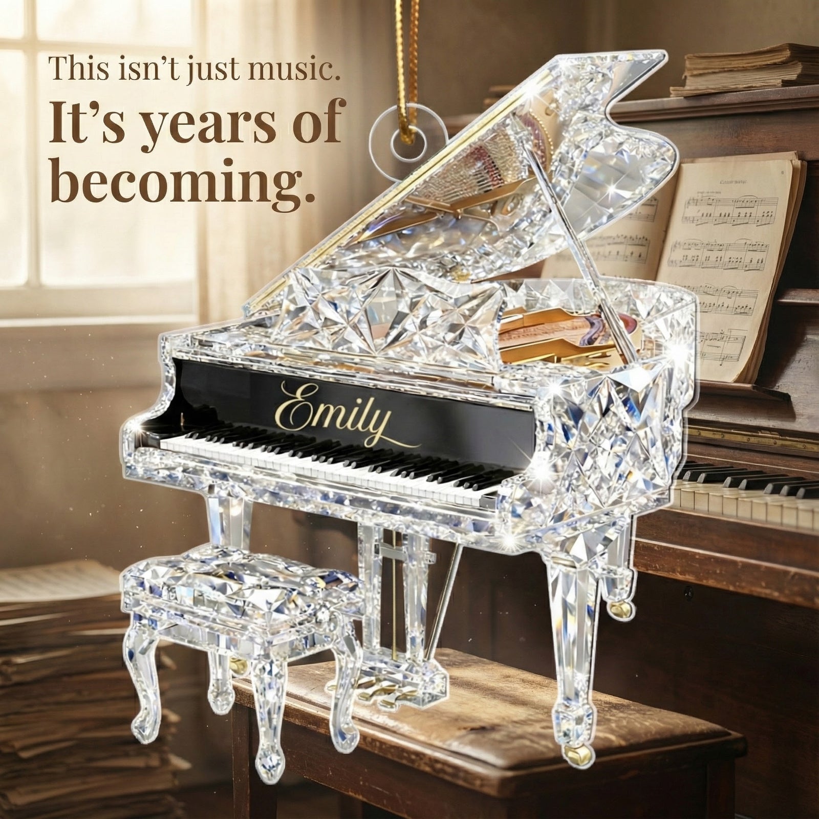 Piano Music Crystal Effect - Personalized Acrylic Ornament - Unique Christmas Gift For Pianist