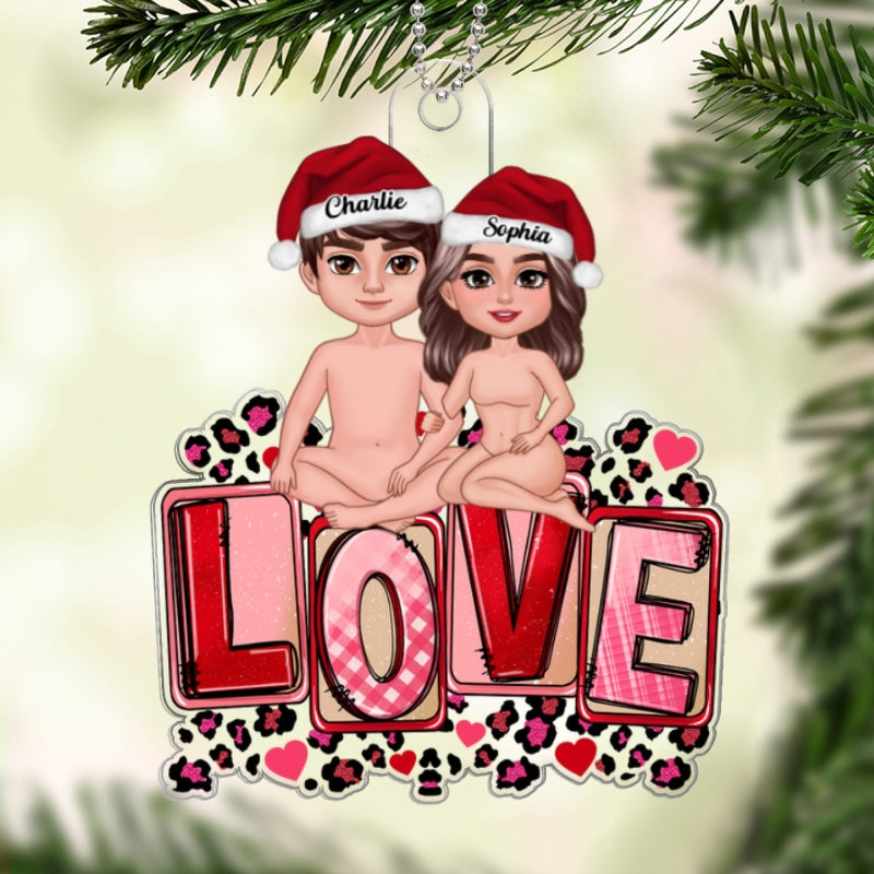 Couple Sitting On Love Pink Leopard Personalized Acrylic Ornament