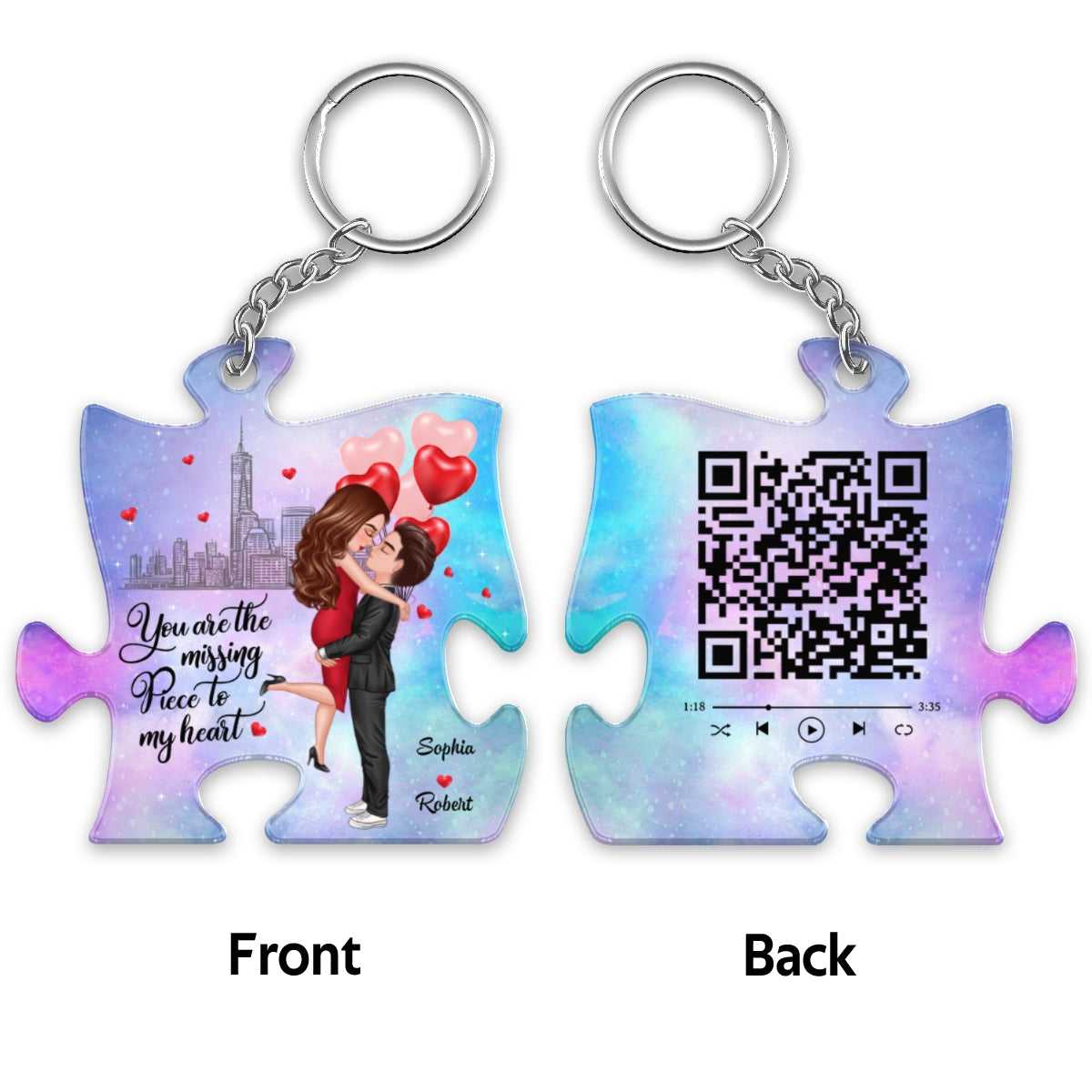 Couple You‘re My Missing Piece QR Code Scannable Personalized Acrylic Keychain