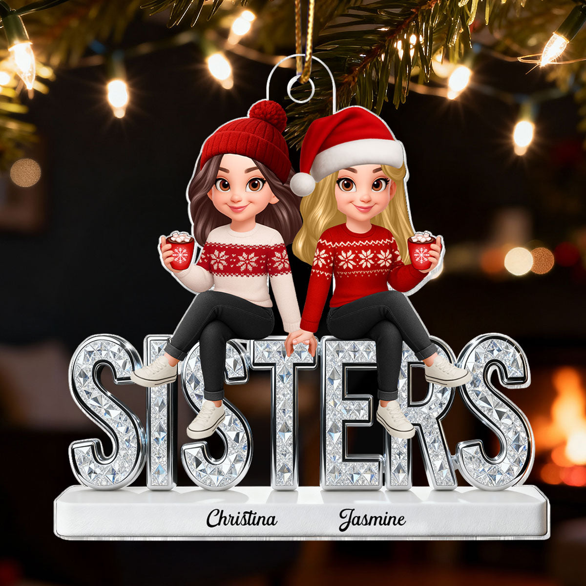 [BUY 1 GET 1 FREE] 3D Shinning Effect Sisters Forever Christmas - Personalized Acrylic Ornament - Gift For Sisters