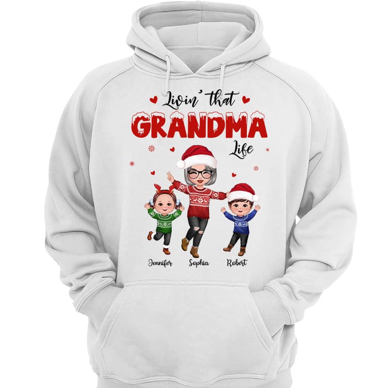 Christmas Livin‘ That Grandma Life With Happy Grandkids Personalized Shirt