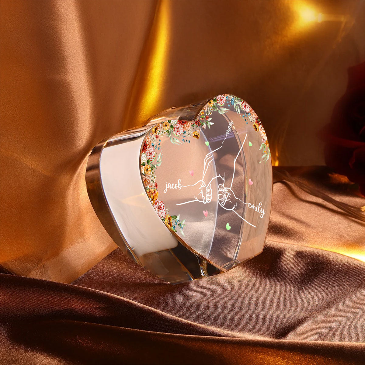 Personalized Name Mom And Kid Hands Premium Crystal Heart LED, A Timeless Treasure for Mom, Free Shipping Included