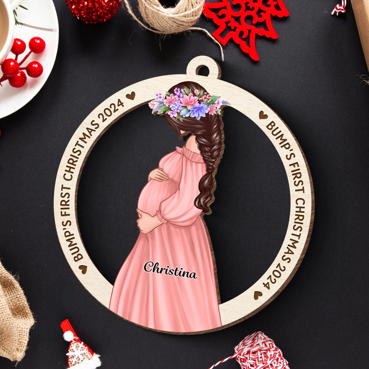 Baby Bump’s First Christmas Ornament Gift Expecting Mommy to Be Christmas Pregnancy Wooden Ornament