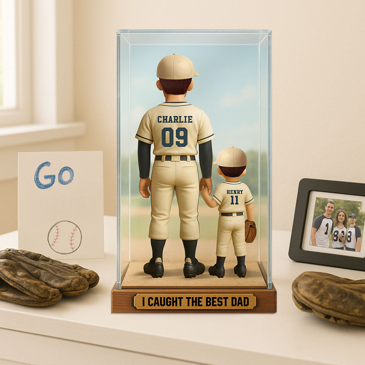 We Caught The Best Dad Baseball Dad & Kids In Display 3D Effect Personalized Acrylic Flat Block Plaque