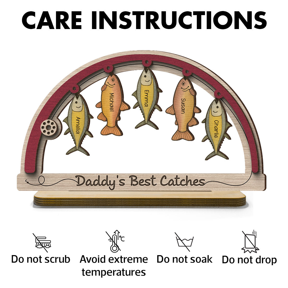 We're Hooked The Best Dad Grandpa Fishing Personalized 2-Layer Standing Wooden Plaque, Father's Day Gift For Dad, Gift for Husband