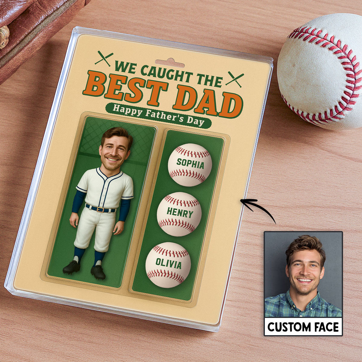 3D Effect We Caught The Best Dad Custom Figure Baseball Personalized Rectangle Flat Acrylic Block Plaque