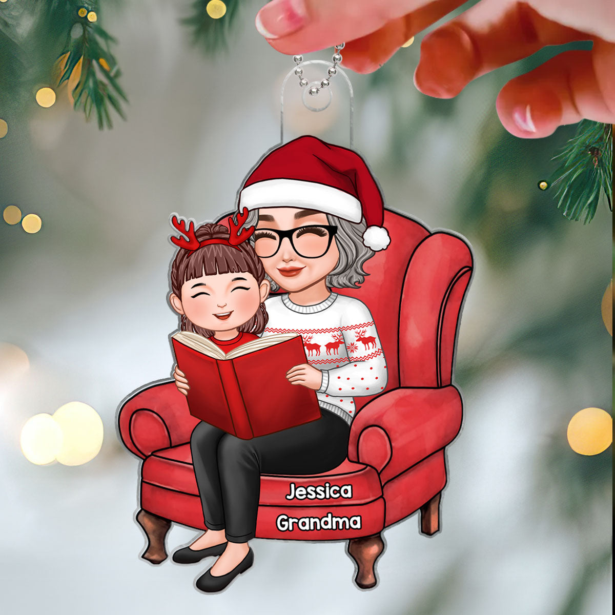 Grandma & Grandkid Telling Stories Christmas Gift For Granddaughter Grandson Personalized Acrylic Ornament