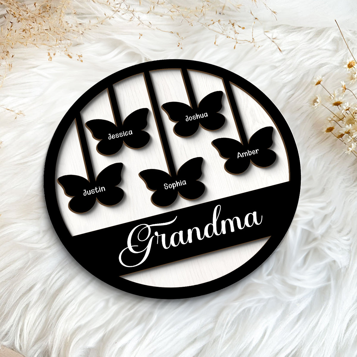 Grandma Mom Butterflies Personalized 2-layer Wooden Plaque
