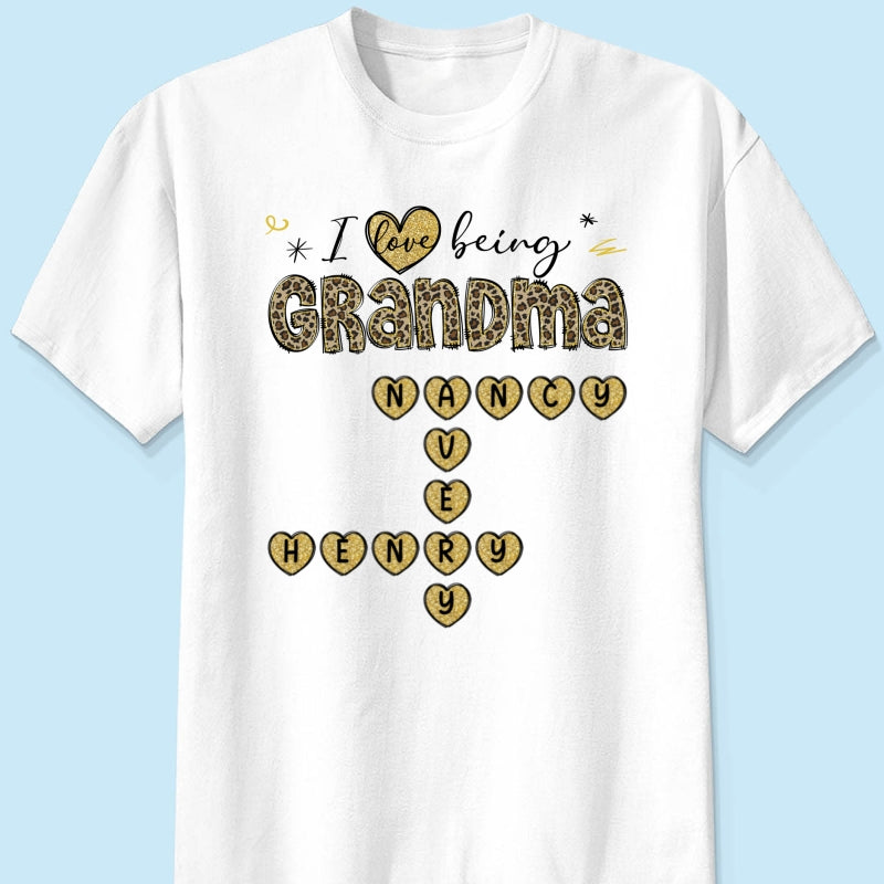 Loving Being A Grandma Leopard Heart Crossword Puzzle Personalized Shirt