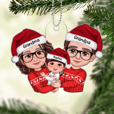 Grandma Grandpa Hugging Kid Christmas Gift For Granddaughter Grandson Personalized Acrylic Ornament