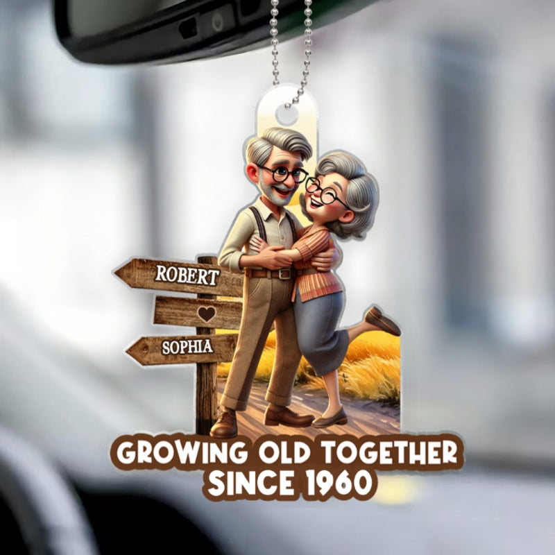 Growing Old Together Personalized Car Hanger Ornament, Anniversary  For Him, For Her, Husband, Wife