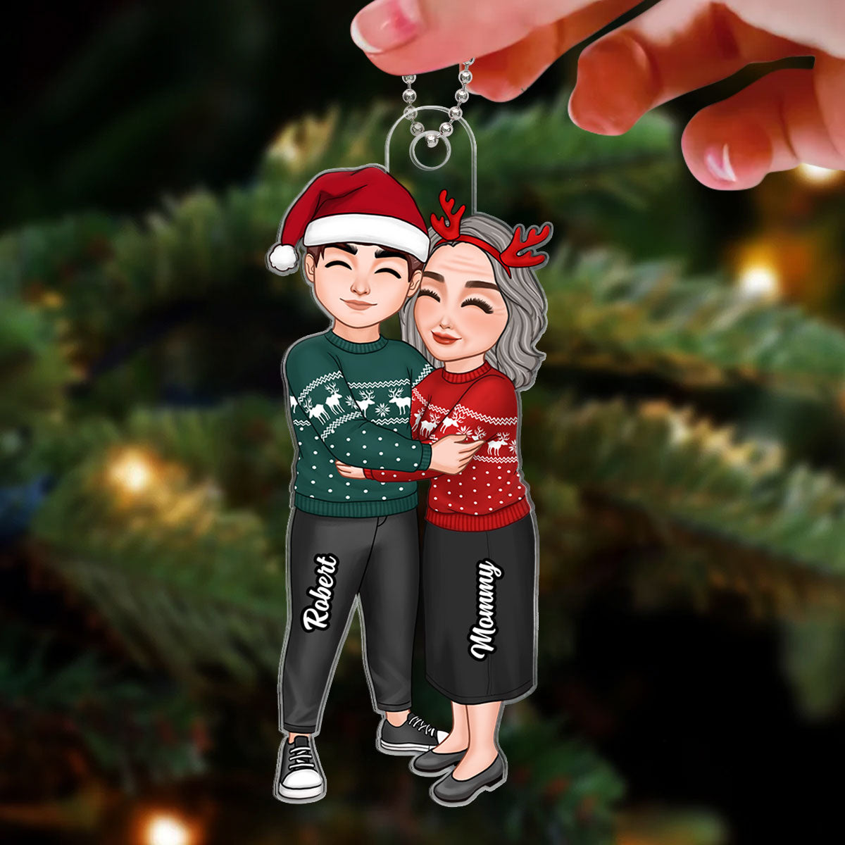Grandma & Grandkid Hugging Christmas Gift For Teenage Adult Granddaughter Grandson Grandchildren - Personalized Acrylic Ornament - Gift For Teenage Adult Granddaughter Grandson Grandchildren