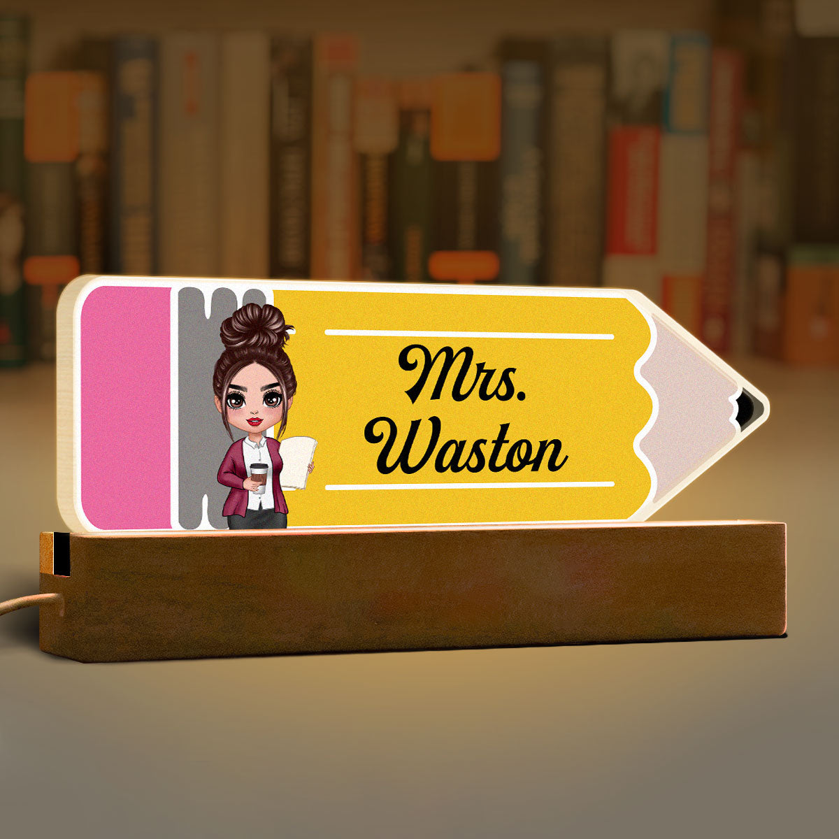 Doll Teacher Pencil Shaped Personalized Acrylic LED Night