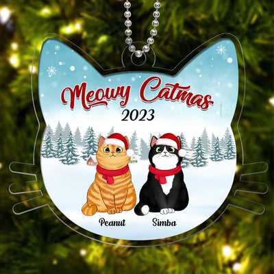 Meowy Catmas Fluffy Cat Personalized Cat Head Shaped Acrylic Ornament