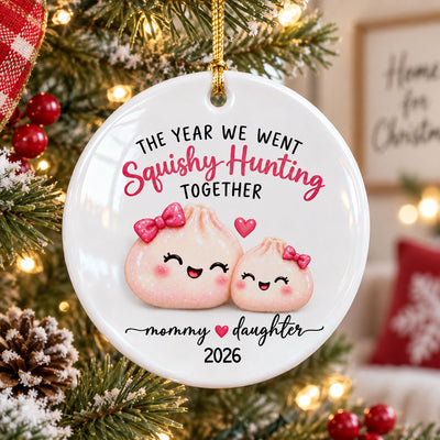 Mother Daughter Squishy Hunting Together 2D Flat - Personalized Ceramic Ornament - Christmas Keepsake 2026