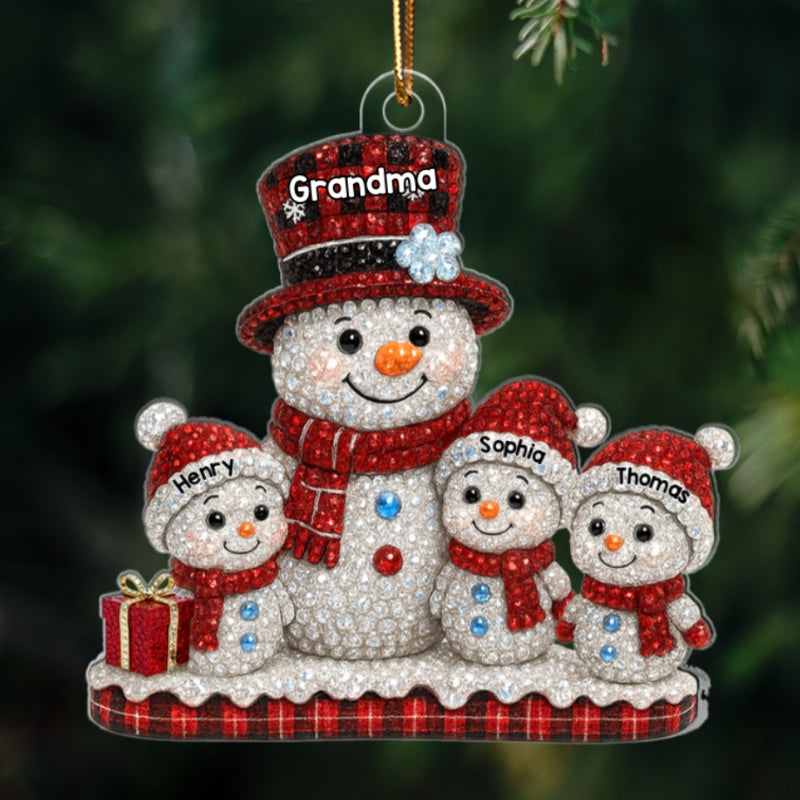 Snowman Grandma Grandkids 3D Crystal Effect - Personalized Acrylic Ornament - Christmas Gift for Grandma