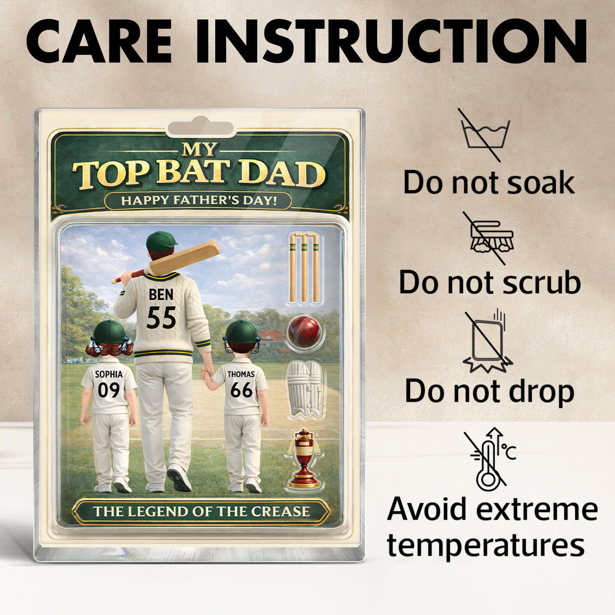 My Top Bat Dad Cricket - Personalised Acrylic Block Plaque - UK Father's Day Gift, Heartfelt Gift For Dad