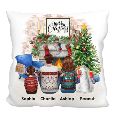 Family Members Back View At Fireplace Christmas Personalized Pillow (Insert Included)