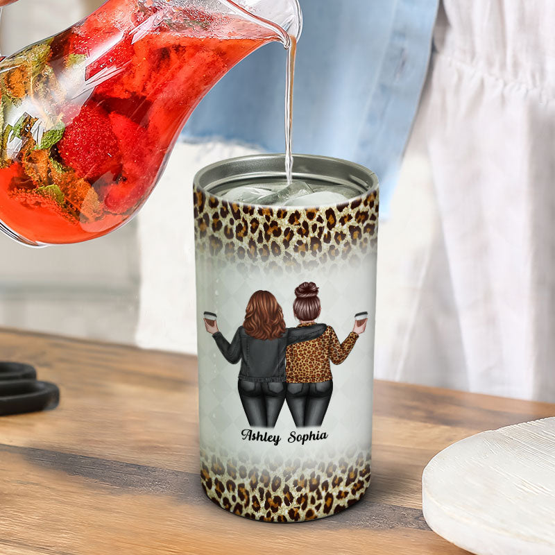Back View Besties Leopard Another Year Of Bonding Personalized 4 In 1 Can Cooler