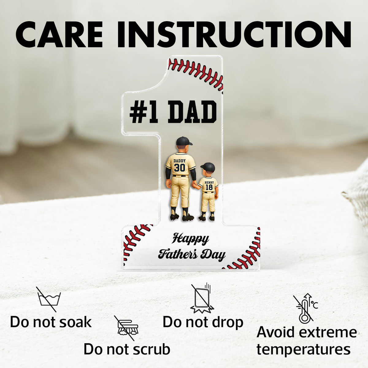 No 1 Baseball Dad Personalized Acrylic Block, Father's Day Gift for Dad, Gift for Husband