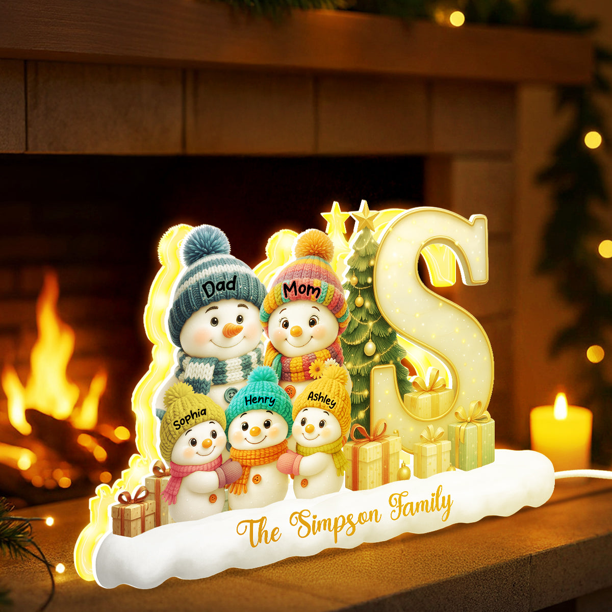 Family Name Initial Monogram Snowman - Personalized Light Box - Festive Christmas Decor, Thoughtful Gift for Loved Ones