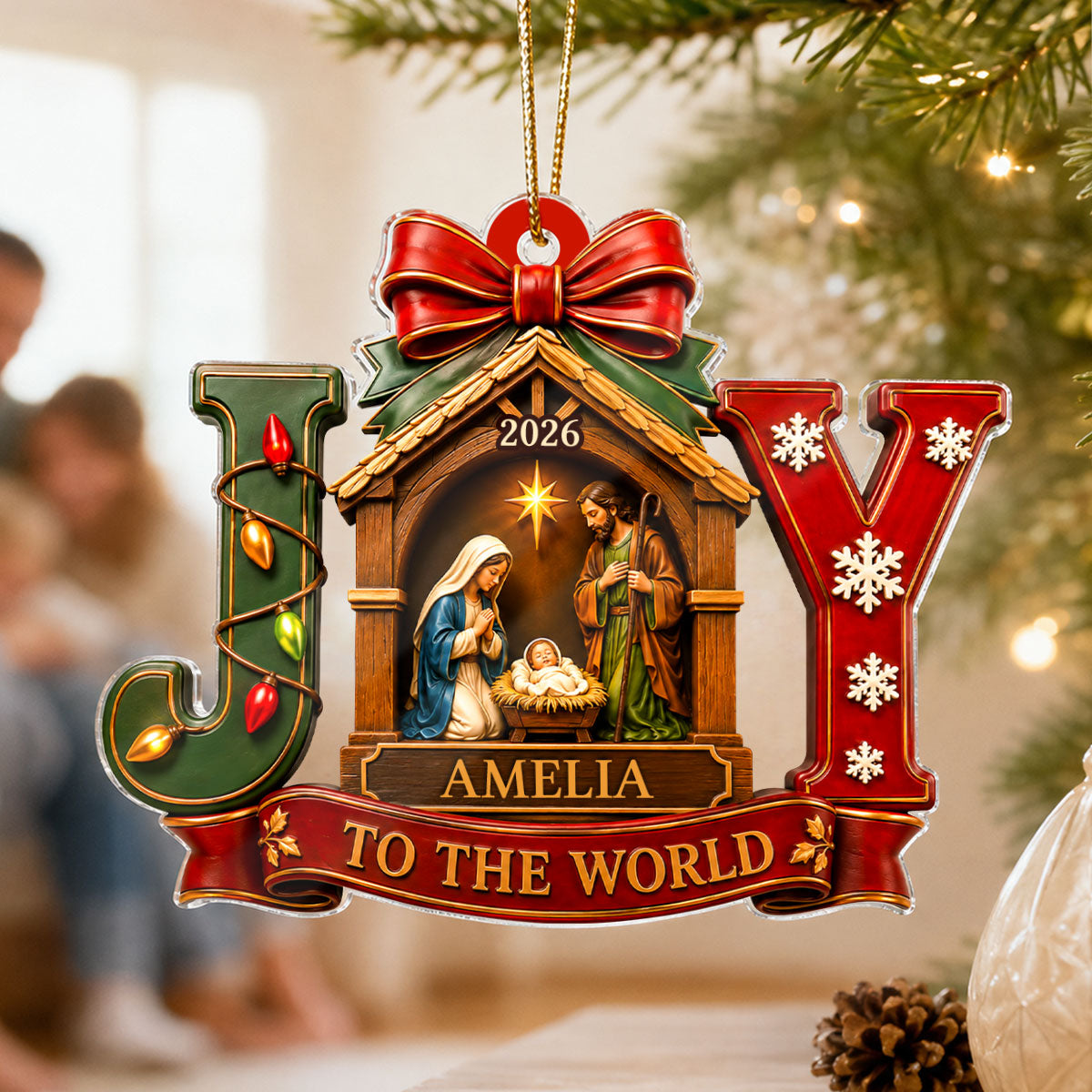Baby First Christmas Joy To The World - Personalized Acrylic Ornament - Christmas Keepsake