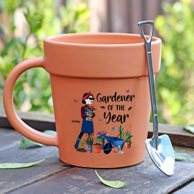 Gardener Of The Year Funny Cartoon Plant Lady Personalized Plant Pot Ceramic Mug
