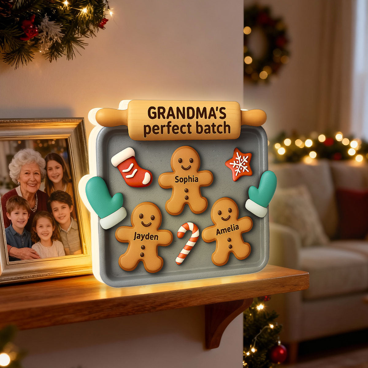 3D Effect Christmas Grandma Perfect Batch Cookies - Personalized Light Box - Gift For Grandma