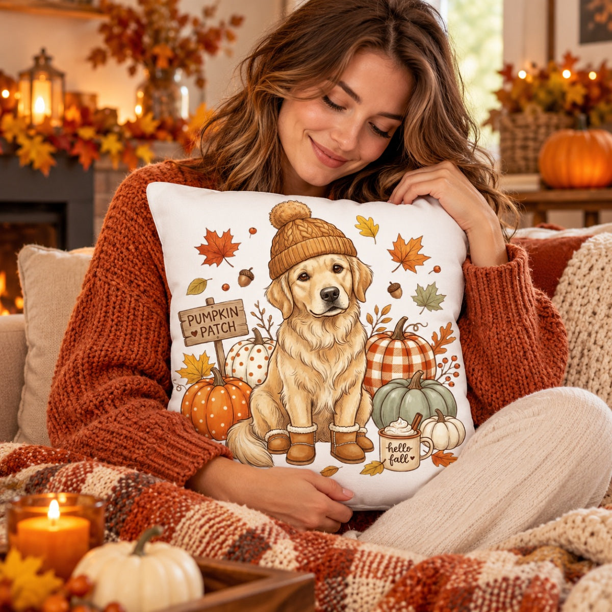 Custom Dog Photo Pumpkin Patch - Personalized Pillow - Fall Gift for Dog Moms, Cat Moms, Pet Lovers