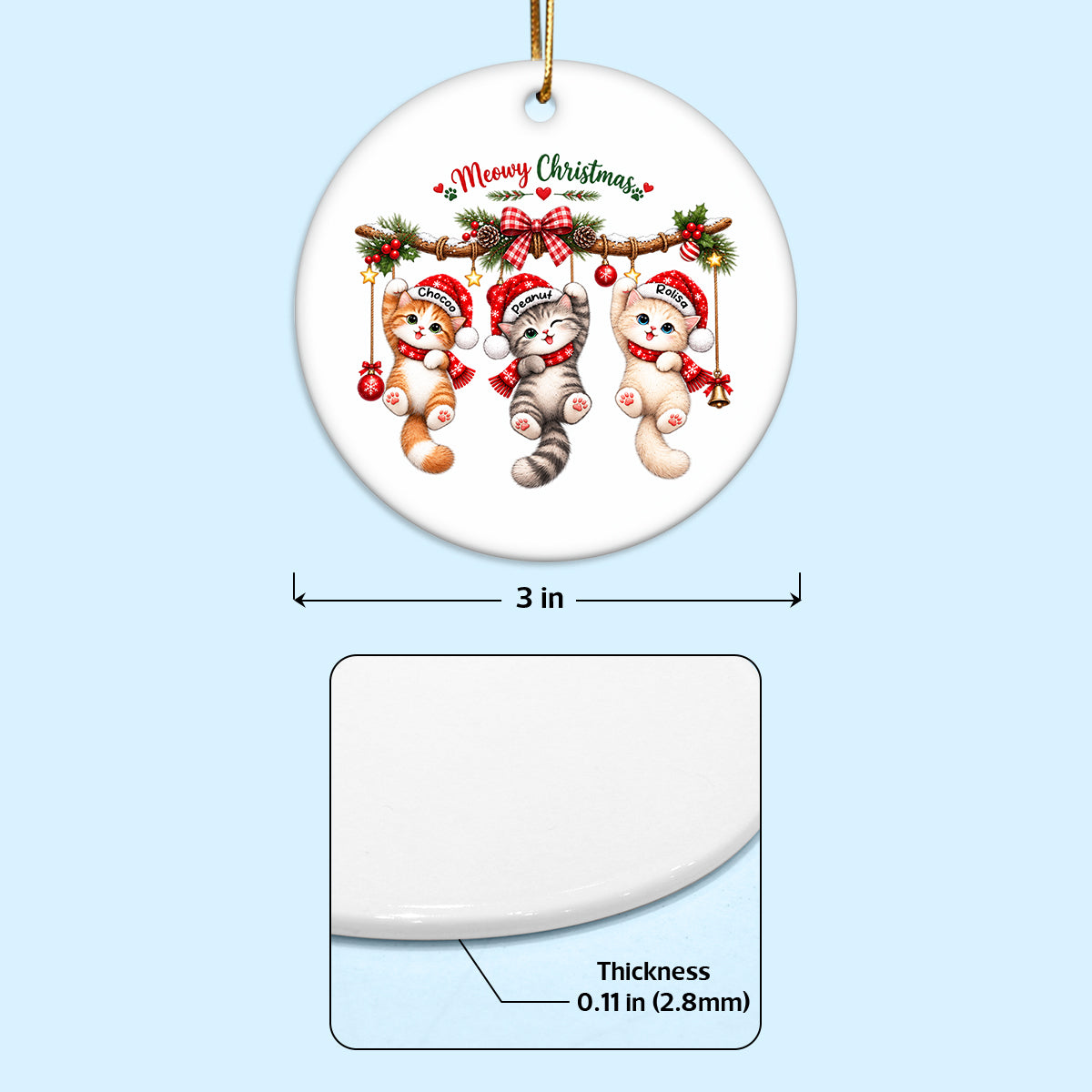 Meowy Christmas Cute Cats Hanging - Personalized Ceramic Ornament - Christmas Gift for Cat Lovers