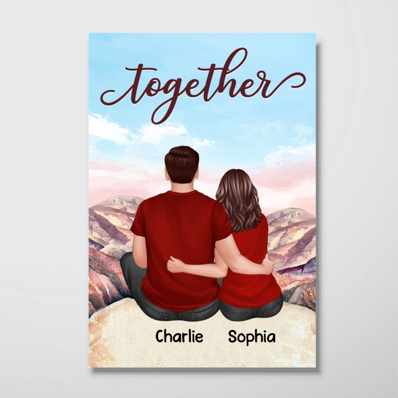 Couple Back View Sitting On The Cliff Personalized Vertical Poster