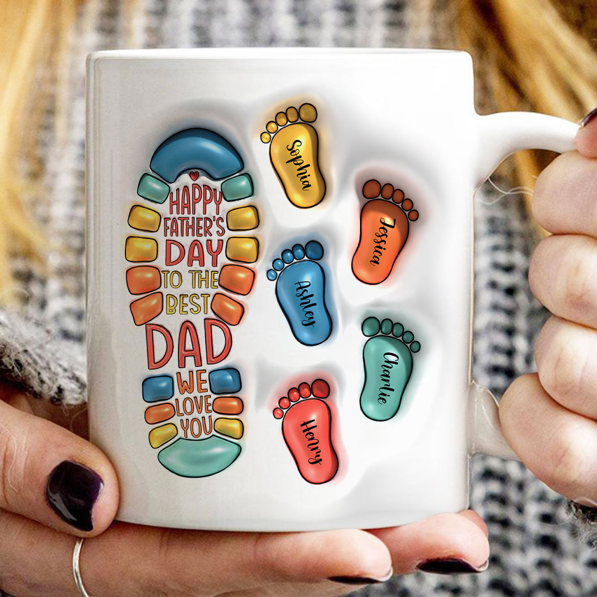 Happy Father's Day Dad Footprints Personalized 3D Inflated Printed Mug