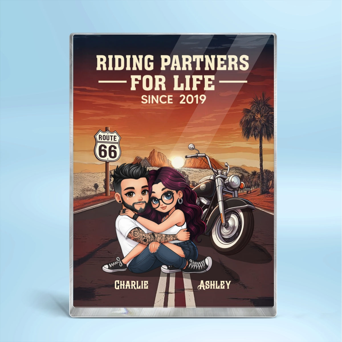 Bikers Couple Riding Partners for Life Personalized Acrylic Block Plaque, Gift for him, Gift for her
