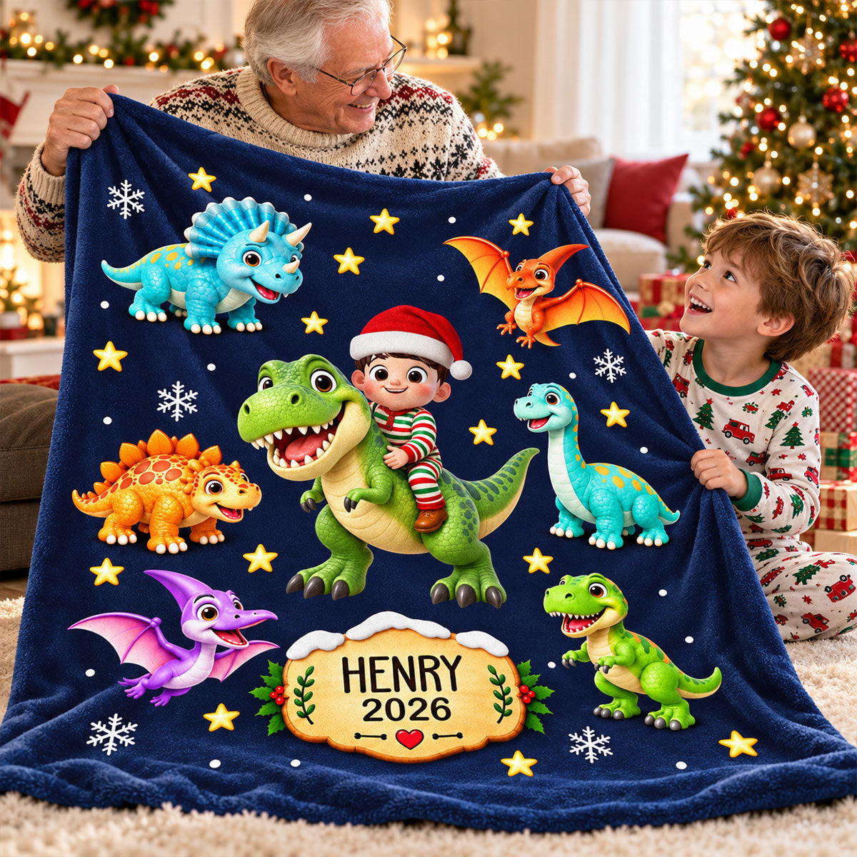Trending Dinosaur for Boys and Girls - Personalized Fleece Blanket - Christmas Gift For Kids Grandkids