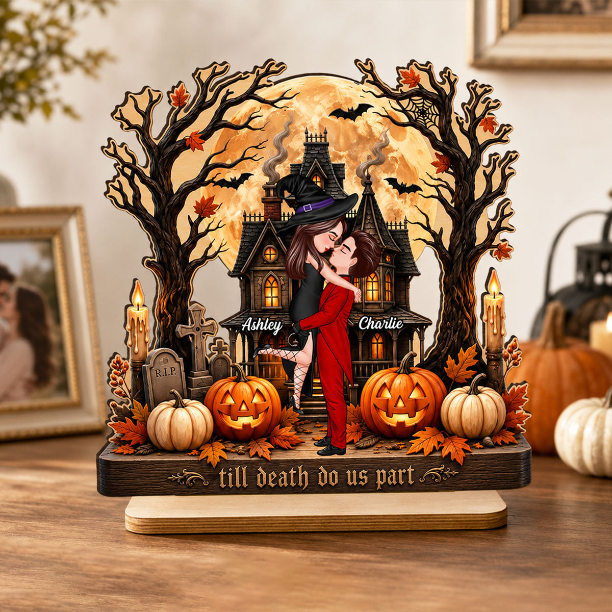 Couple Haunted House Ghost - Personalized 2-Layered Wooden Plaque - Halloween Decor Gift, Gift For Couple