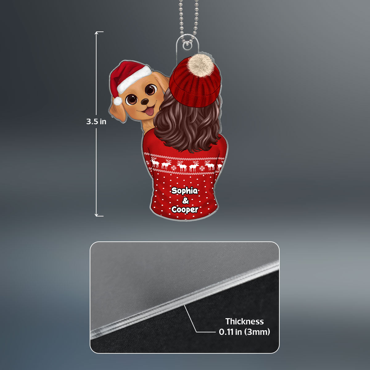 Dog Mom Holding Dog Christmas Personalized Acrylic Ornament