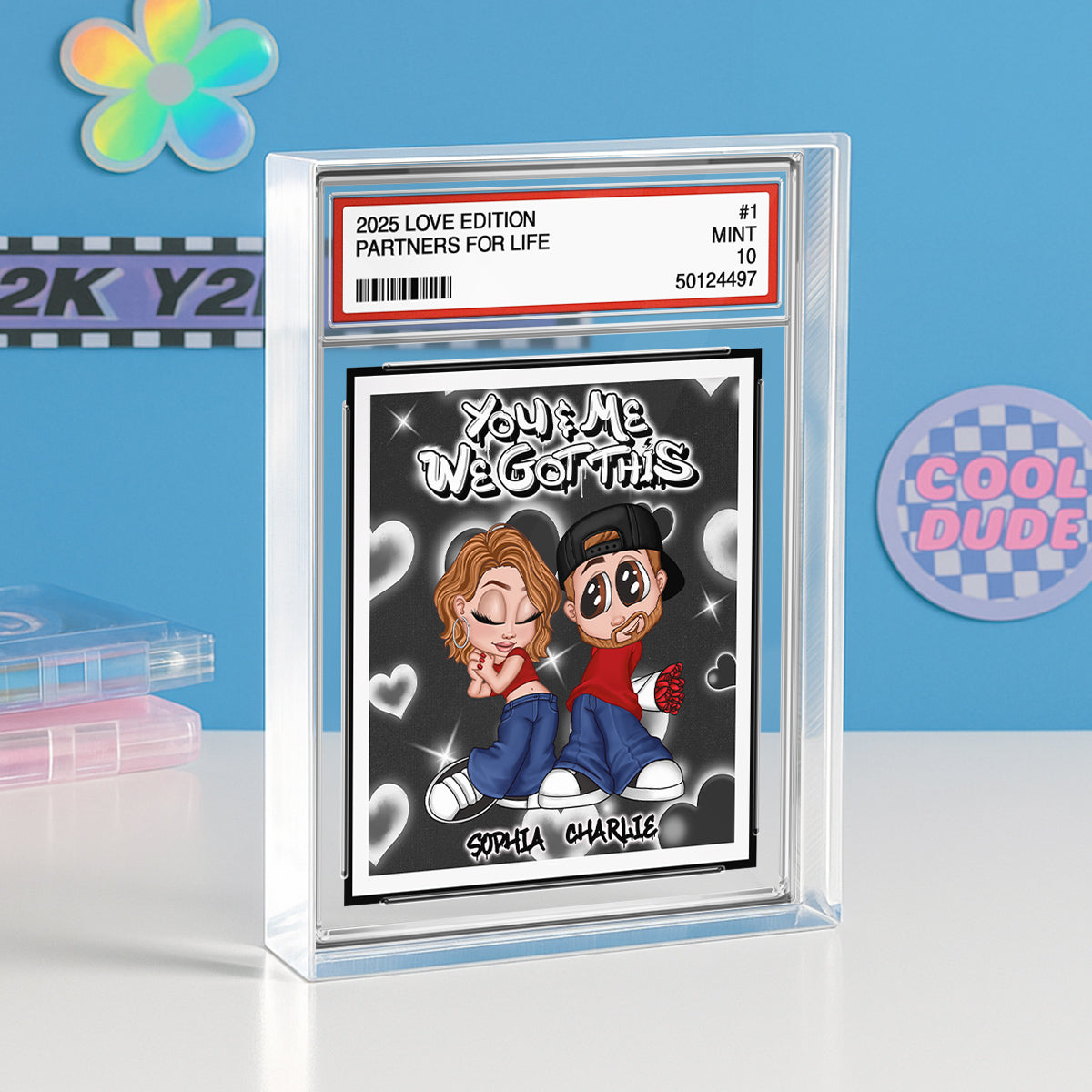 Y2K Couple Trading Card Style Personalized Acrylic Block Plaque, Gift For Him, Gift For Her