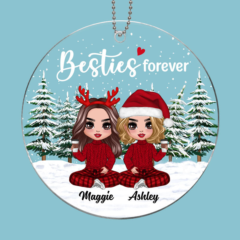 Doll Besties Sisters In Christmas Tree Forest Personalized Acrylic Ornament