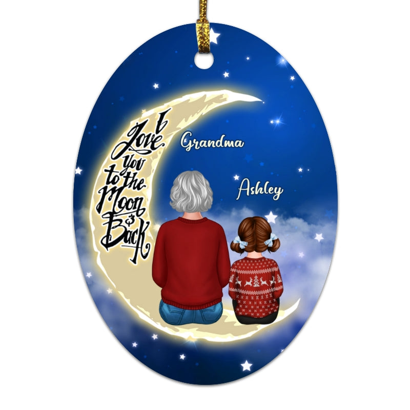 Grandma Grandkids On Moon Personalized Oval Ornament